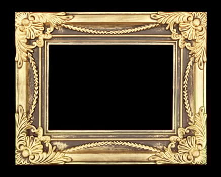 Gold picture frame on black background. photo