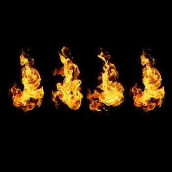 Fire flames collection isolated on black background photo