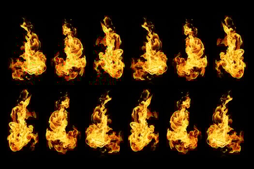 Fire flames collection isolated on black background photo