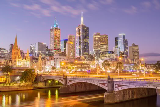 View of Melbourne cityscape at night. Melbourne city the world's most liveable city of Australia at evening. photo