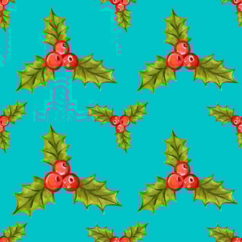 Seamless Christmas pattern with holly berries photo