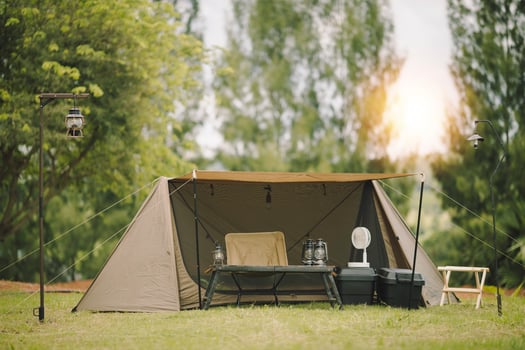 tourist tent in forest camp photo