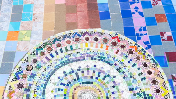 Half circle ceramic tile on photo