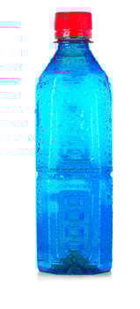 Plastic blue bottle isolated on white background photo