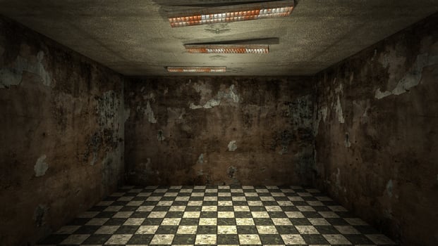 The interior design of horror and creepy damage empty room., 3D rendering. photo