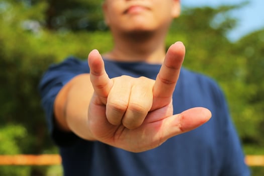 Man show the horn fingers. I love you symbol. photo