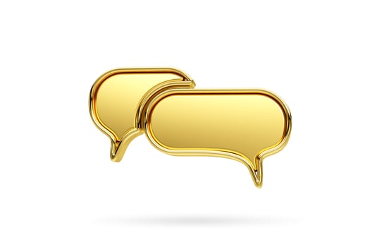 Two blank gold speech bubble pin isolated on white background. Social media notification speech bubble icon. 3D rendering photo