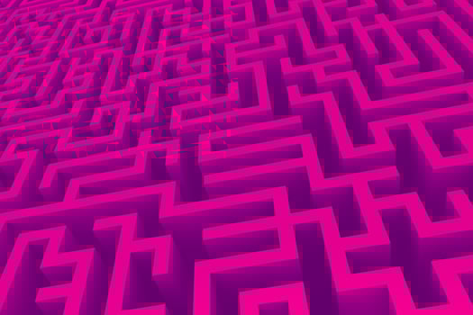 Purple isometric maze pattern. Abstract labyrinth 3d illustration. Complex three dimensional background photo