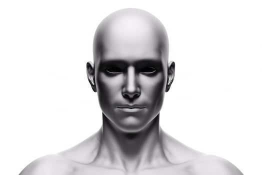 Generic human man face, front view. Futuristic photo