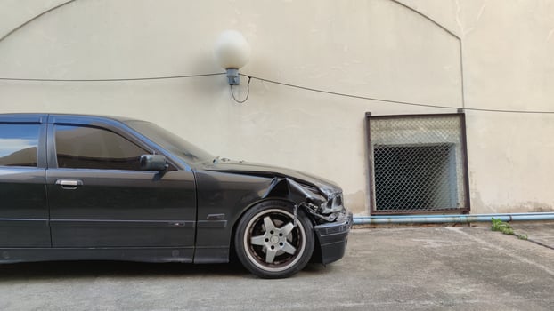 BANGKOK, THAILAND - May 20, 2022 BMW car accident Broken headlights and bumpers photo