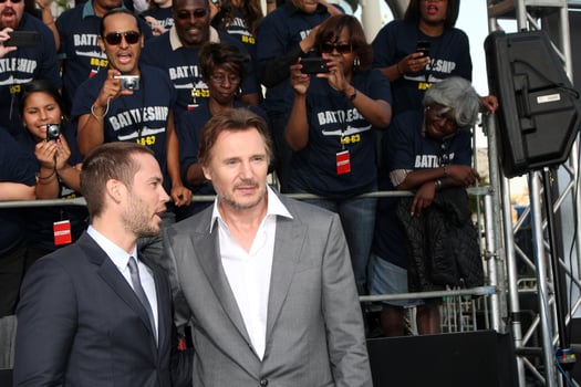 LOS ANGELES, MAY 10 - Taylor Kitsch, Liam Neeson arrives at the Battleship LA Premiere at Nokia Theater LA Live on May 10, 2012 in Los Angeles, CA photo