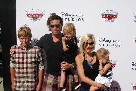 LOS ANGELES  AUG 11 Dean McDermott Tori Spelling  Children arrives to DisneyPixar Celebrates The Launch Of The World Of Cars Online at Bobs Big Boy on August 11 2010 in Burbank CA photo