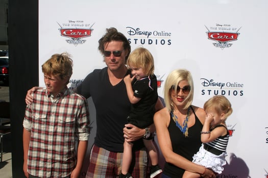 LOS ANGELES  AUG 11 Dean McDermott Tori Spelling  Children arrives to DisneyPixar Celebrates The Launch Of The World Of Cars Online at Bobs Big Boy on August 11 2010 in Burbank CA photo