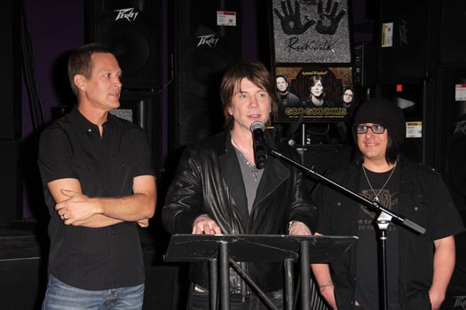 LOS ANGELES, MAY 7 -  Mike Malinin, John Rzeznik, Robby Takac at the Goo Goo Dolls RockWalk Induction at the Paley Center For Media on May 7, 2013 in Beverly Hills, CA photo