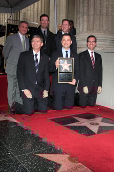 LOS ANGELES -JAN 25 -  Leron Gubler, Jimmy Kimmel, Gil Garcetti, Carson Daly at the Hollywood Walk of Fame ceremony for Jimmy Kimmel at Hollywood Boulevard, near Highland on January 25, 2013 in Los Angeles, CA photo