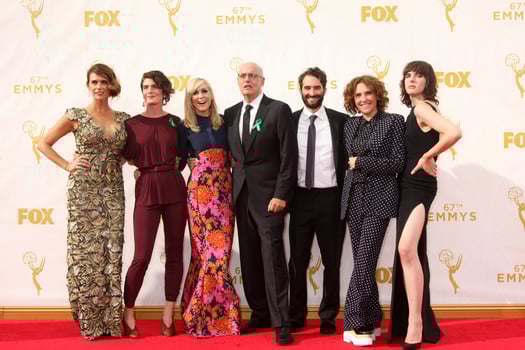o909LOS ANGELES, SEP 20 - Amy Landecker, Gaby Hoffmann, Judith Light, Jeffrey Tambor, Jay Duplass, Jill Soloway, Hari Nef at the Primetime Emmy Awards Arrivals at the Microsoft Theater on September 20, 2015 in Los Angeles, CA photo