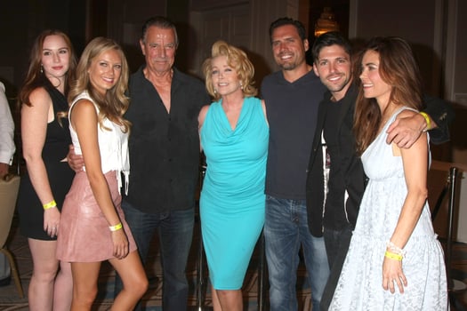 LOS ANGELES, AUG 15 - Camryn Grimes, Melissa Ordway, Eric Braeden, Melody Thomas Scot, Joshua Morrow, Robert Adamson, Amelia Heinle at the The Young and The Restless Fan Club Event at the Universal Sheraton Hotel on August 15, 2015 in Universal City, CA photo