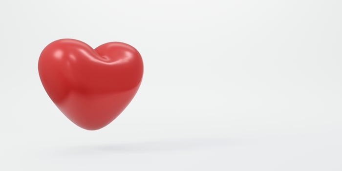 3d rendering red heart with copy space on white background concept of organ donation, care, world heart day, health day, gratitude, kind, thankful and love. 3d render illustration cartoon style. photo