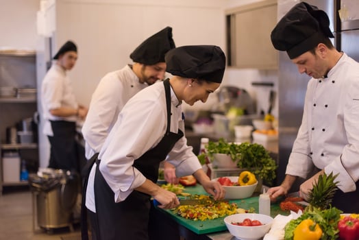 team cooks and chefs preparing meal photo