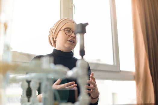 portrait of muslim female student in the electronic classroom photo