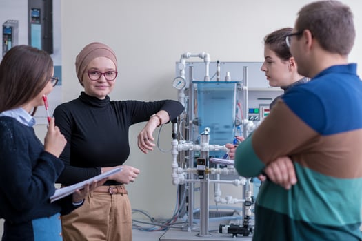 young students doing practice in the electronic classroom photo
