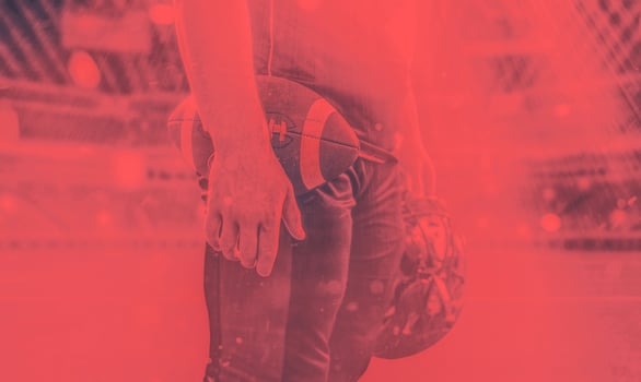 closeup American Football Player isolated on big modern stadium photo