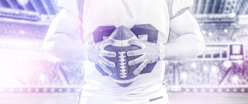 closeup American Football Player isolated on big modern stadium photo