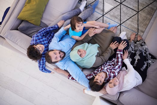 muslim family portrait  at home top view photo
