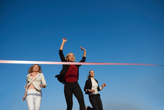 business people running on racing track photo