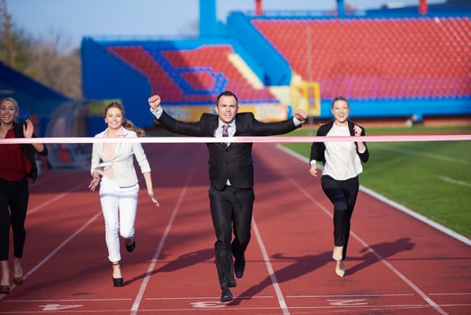 business people running on racing track photo