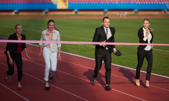 business people running on racing track photo