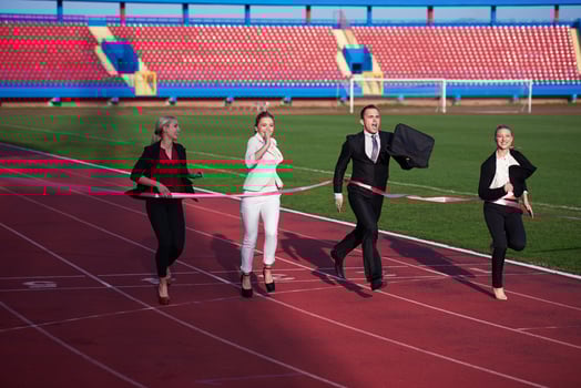 business people running on racing track photo