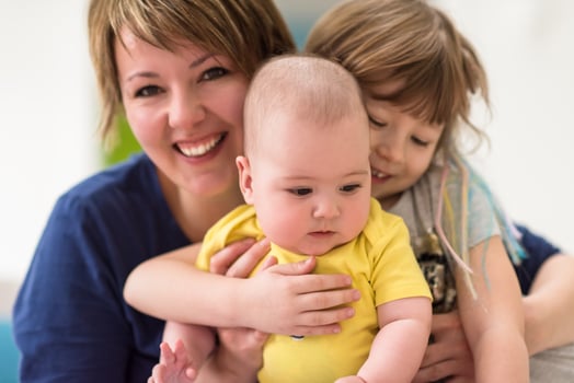 portrait of young mother with  her kids photo