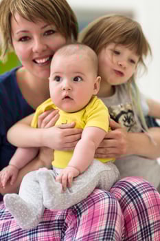portrait of young mother with  her kids photo