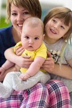 portrait of young mother with  her kids photo