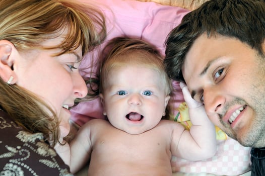 portrait of young family with  cute little babby photo