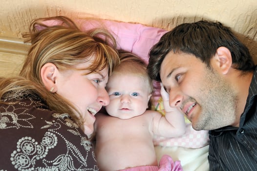portrait of young family with  cute little babby photo