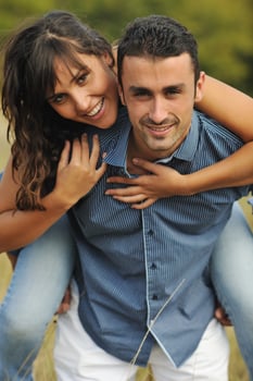 happy young couple have romantic time outdoor photo
