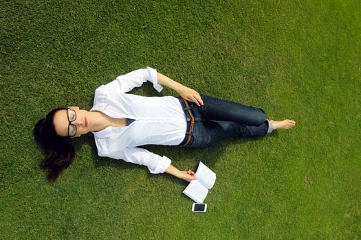 Young woman reading a book in the park photo