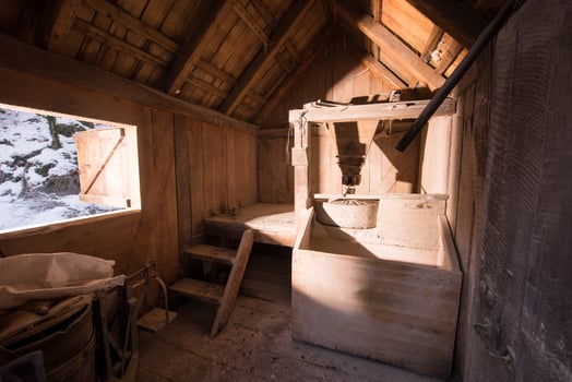 interior of retro wooden watermill photo