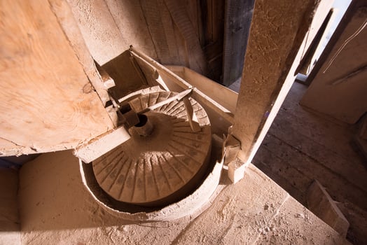 interior of retro wooden watermill photo
