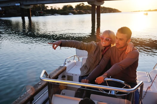 couple in love  have romantic time on boat photo