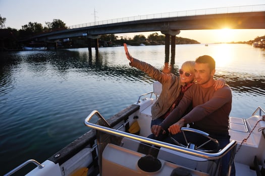 couple in love  have romantic time on boat photo