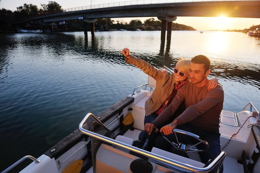 couple in love  have romantic time on boat photo