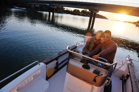 couple in love  have romantic time on boat photo