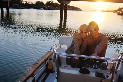 couple in love  have romantic time on boat photo