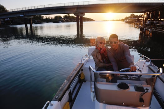 couple in love  have romantic time on boat photo