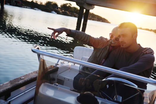 couple in love  have romantic time on boat photo