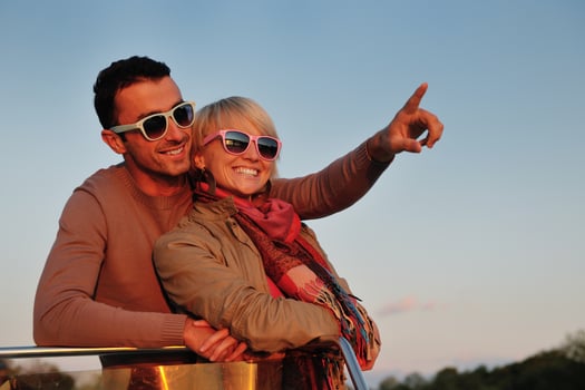 couple in love  have romantic time on boat photo