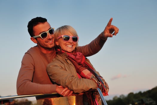 couple in love  have romantic time on boat photo